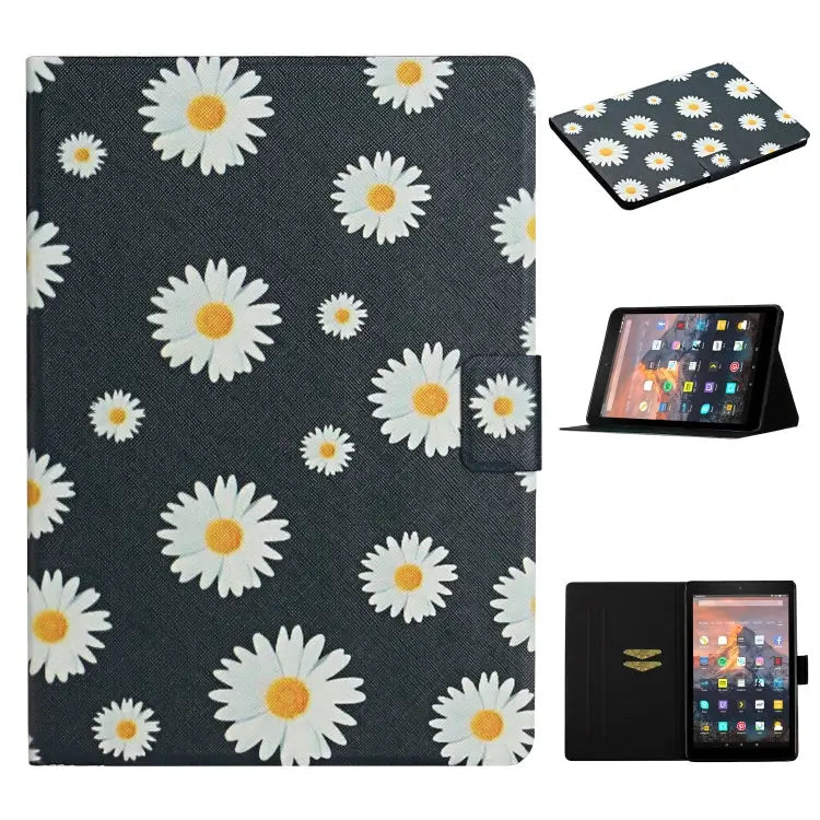 Flower Pattern Horizontal Flip Leather Case with Card Slots & Holder For Samsung Galaxy Tab S6 For Amazon Kindle Fire 7