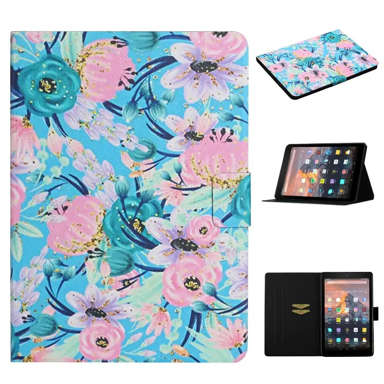 Flower Pattern Horizontal Flip Leather Case with Card Slots & Holder For Samsung Galaxy Tab S6 For Amazon Kindle Fire 7