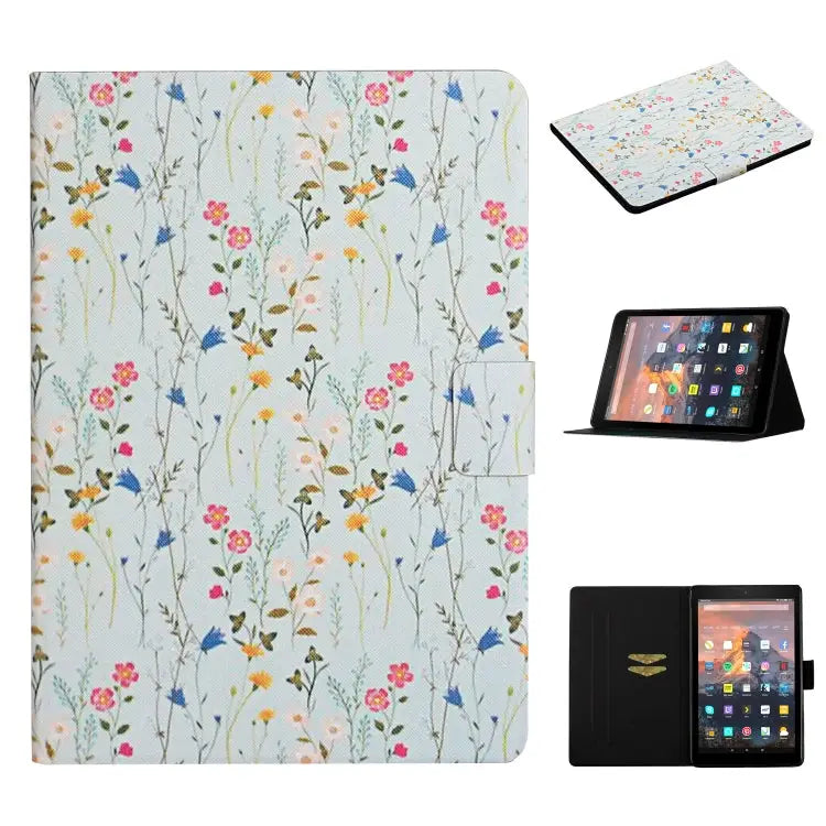 Flower Pattern Horizontal Flip Leather Case with Card Slots & Holder For Samsung Galaxy Tab S6 For Amazon Kindle Fire 7
