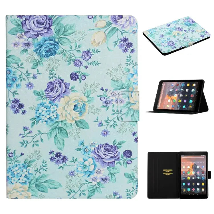 Flower Pattern Horizontal Flip Leather Case with Card Slots & Holder For Samsung Galaxy Tab S6 For Amazon Kindle Fire 7
