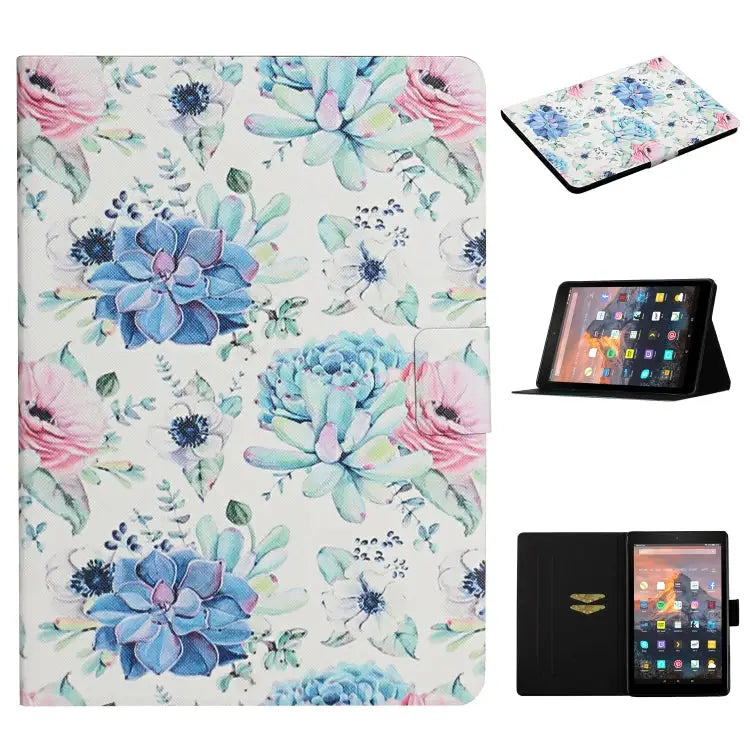 Flower Pattern Horizontal Flip Leather Case with Card Slots & Holder For Samsung Galaxy Tab S6 For Amazon Kindle Fire 7
