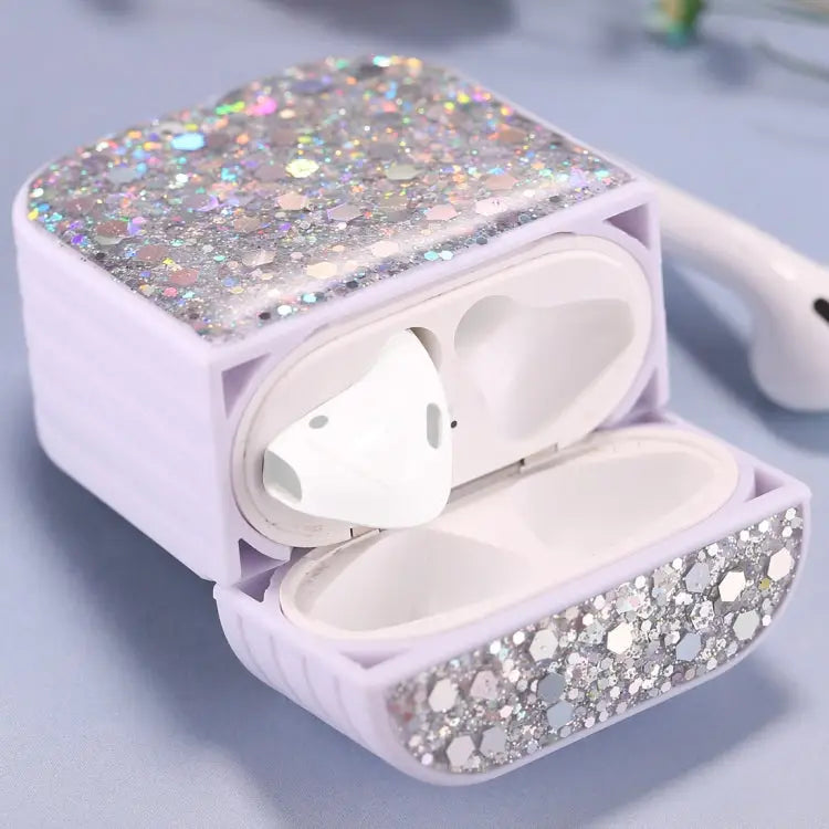 For AirPods 1 / 2 Glitter Sequins Wireless Earphone Protective Case For AirPods 1 / 2 - For AirPods 1 / 2 / White