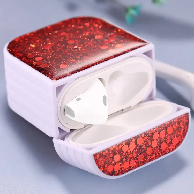 For AirPods 1 / 2 Glitter Sequins Wireless Earphone Protective Case For AirPods 1 / 2 - For AirPods 1 / 2 / Red - Apple