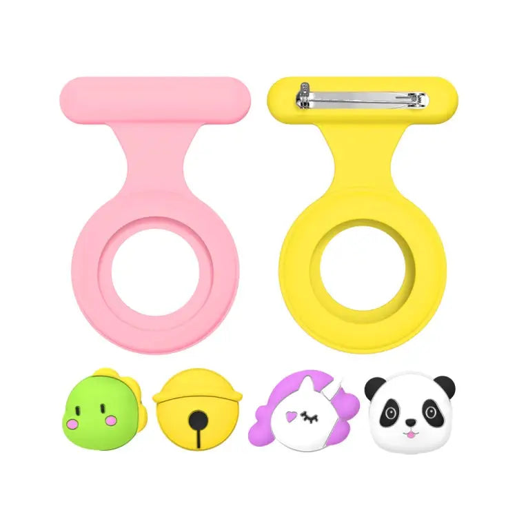 For AirTag 2pcs Silicone Protective Case Kids Brooch Snap Cartoon Locator Case - Pink + Yellow - Apple Accessories