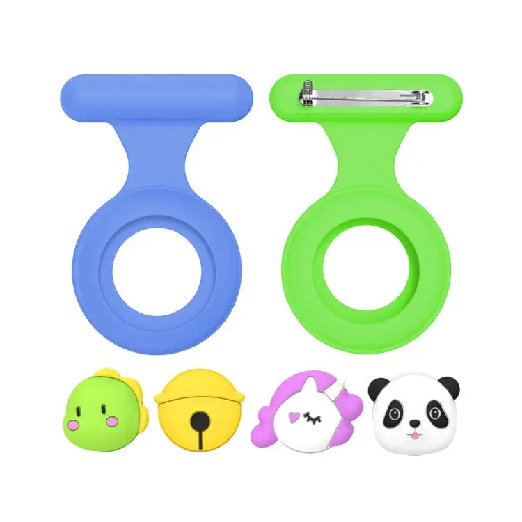 For AirTag 2pcs Silicone Protective Case Kids Brooch Snap Cartoon Locator Case - Blue + Luminous Green - Apple