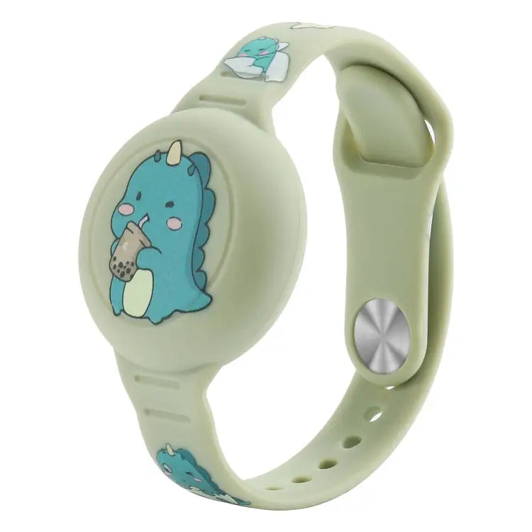 For Airtag Cartoon Watch Strap Locator Silicone Protective Cover Anti-lost Device Case - Green Dinosaur - Apple