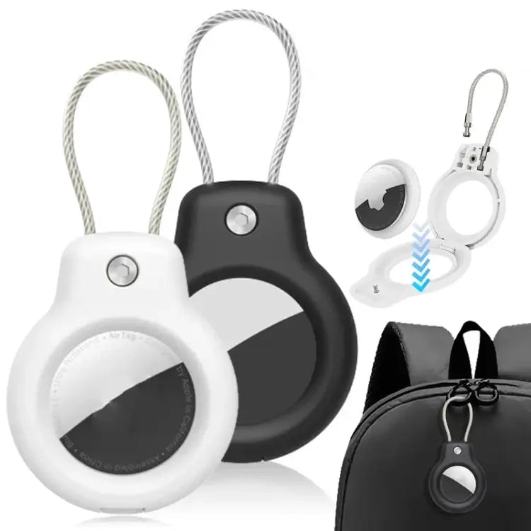 For AirTag Tracker Protective Cover With Metal Lanyard and Lock Three-proof Case Black White Transparent Black - Apple