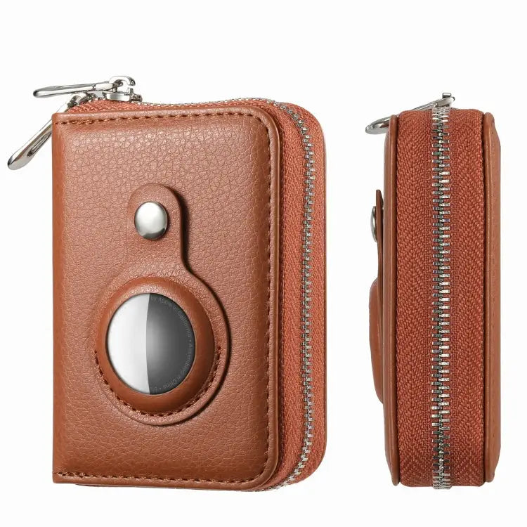 For AirTag Zipper Wallet Protective Cover Case - Brown - Apple Accessories