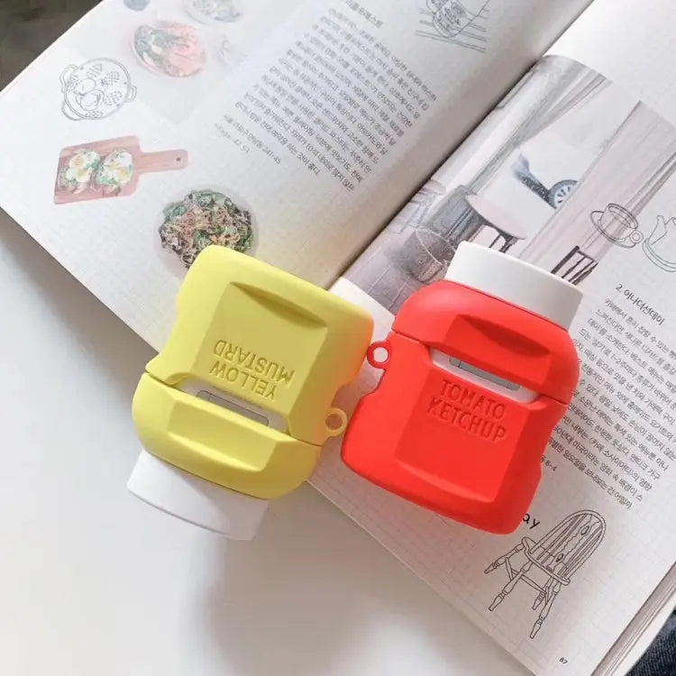For Apple AirPods 1/2 Generation Universal Wireless Ketchup Bluetooth Hadphone Protective Case Ketchup Red Ketchup