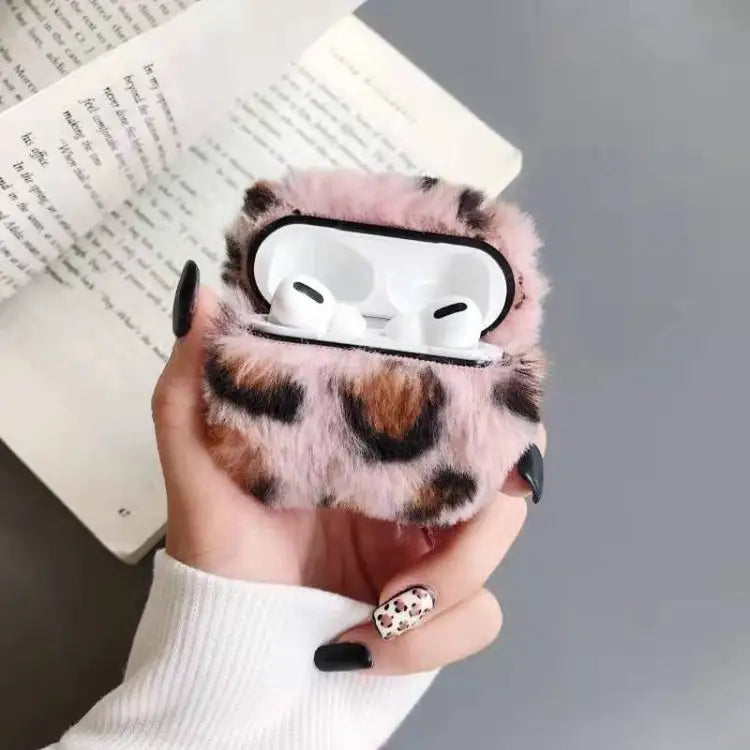 For Apple AirPods Pro Plush Bluetooth Headphone Protective Case - Leopard Pink - Apple Accessories