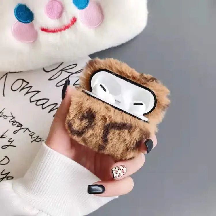 For Apple AirPods Pro Plush Bluetooth Headphone Protective Case - Leopard Brown - Apple Accessories