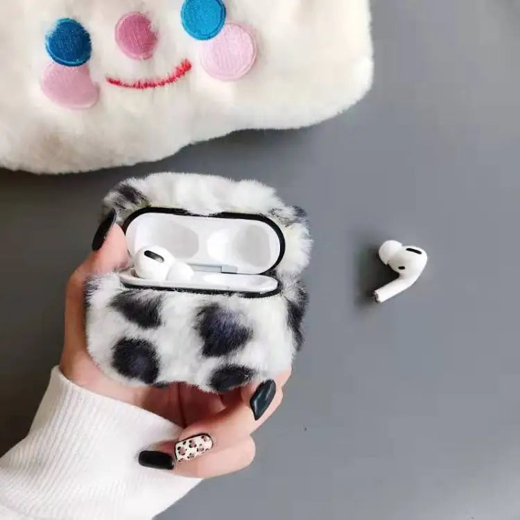 For Apple AirPods Pro Plush Bluetooth Headphone Protective Case - Leopard white - Apple Accessories