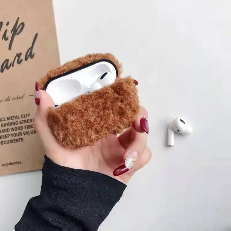 For Apple AirPods Pro Plush Bluetooth Headphone Protective Case - Brown - Apple Accessories