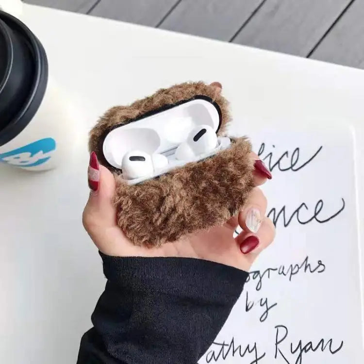 For Apple AirPods Pro Plush Bluetooth Headphone Protective Case - Dark Brown - Apple Accessories