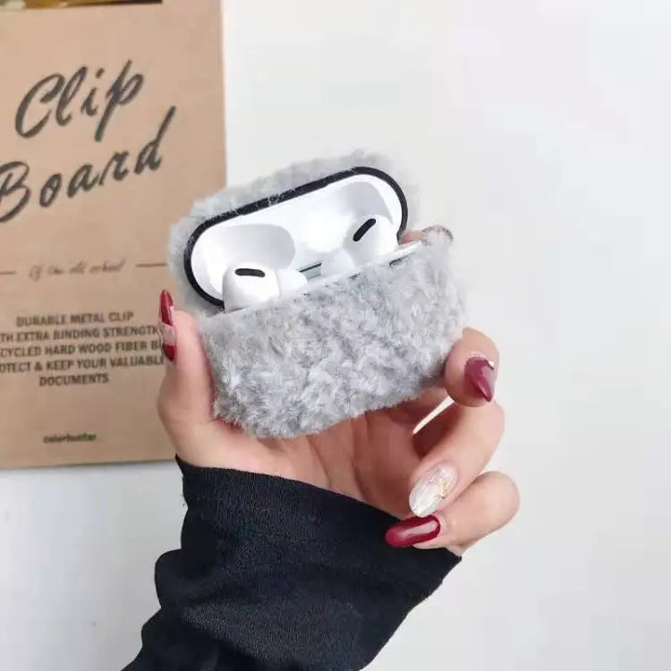 For Apple AirPods Pro Plush Bluetooth Headphone Protective Case - Grey - Apple Accessories