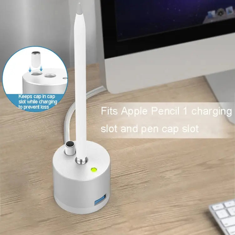 For Apple Pencil 1 USB Charging Adapter Metal Base With LED Indicator A48 Black - A48 Black