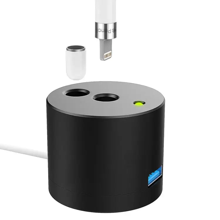 For Apple Pencil 1 USB Charging Adapter Metal Base With LED Indicator A48 Black - A48 Black