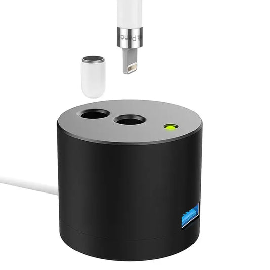 For Apple Pencil 1 USB Charging Adapter Metal Base With LED Indicator A48 Black - A48 Black