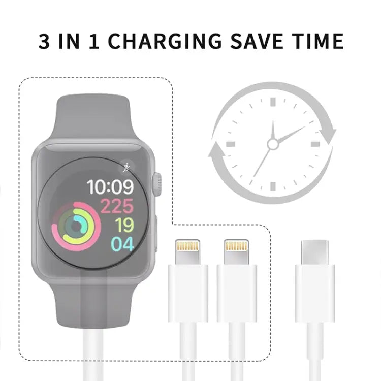 For Apple Watch Series & iPhone 3 in 1 Type-C Magnetic Charging Cable 4ft/1.2m - DS-XB019