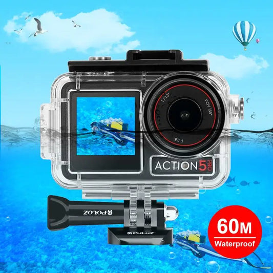 For DJI Osmo Action 5 Pro / 3 / 4 PULUZ 60m Underwater Waterproof Housing Diving Case with Cold Shoe & Buckle Basic