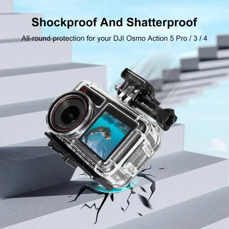 For DJI Osmo Action 5 Pro / 3 / 4 PULUZ 60m Underwater Waterproof Housing Diving Case with Cold Shoe & Buckle Basic