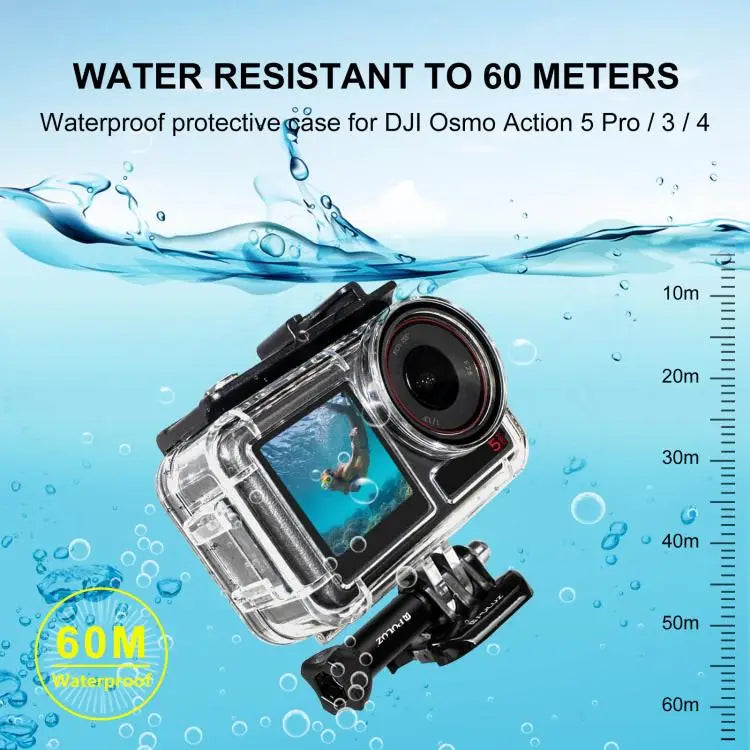 For DJI Osmo Action 5 Pro / 3 / 4 PULUZ 60m Underwater Waterproof Housing Diving Case with Cold Shoe & Buckle Basic
