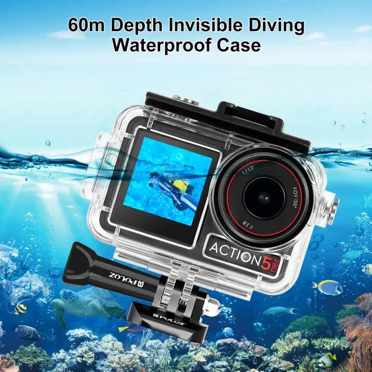 For DJI Osmo Action 5 Pro / 3 / 4 PULUZ 60m Underwater Waterproof Housing Diving Case with Cold Shoe & Buckle Basic