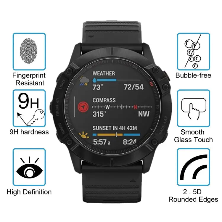 For Garmin Fenix 6 Pro 0.26mm 2.5D 9H Tempered Glass Film Screen Protector For Garmin Fenix 6 Pro - For Garmin Fenix 6