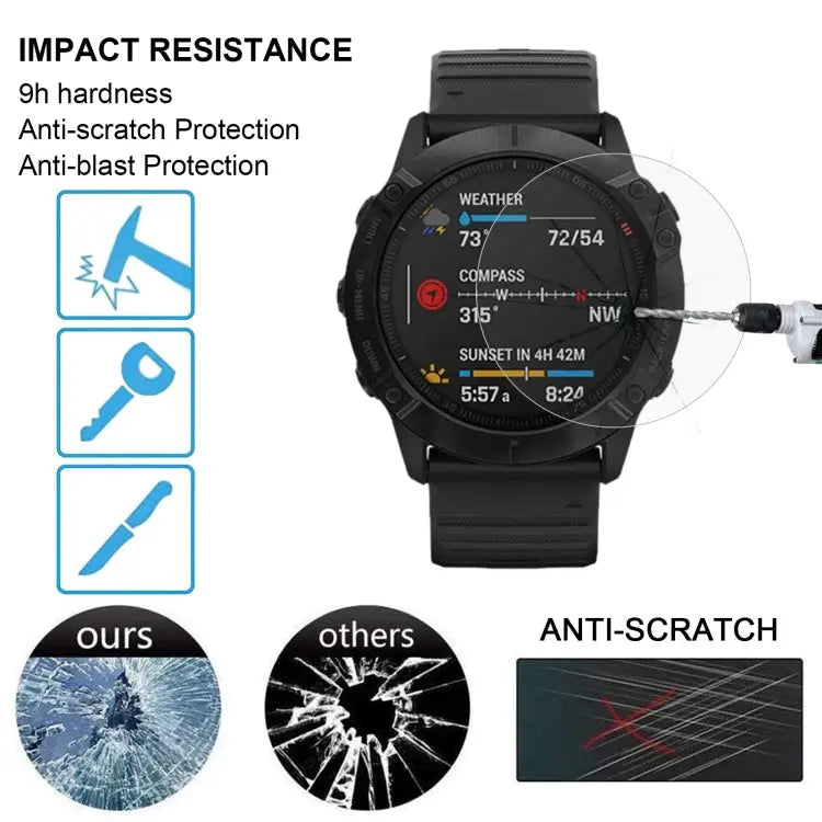 For Garmin Fenix 6 Pro 0.26mm 2.5D 9H Tempered Glass Film Screen Protector For Garmin Fenix 6 Pro - For Garmin Fenix 6