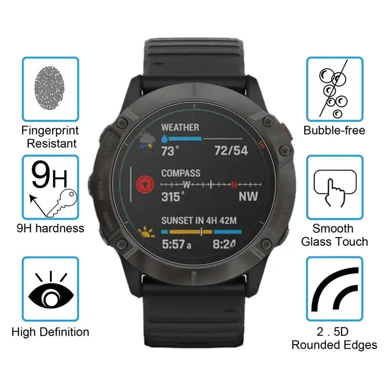 For Garmin Fenix 6X Pro 0.26mm 2.5D 9H Tempered Glass Film Screen Protector For Garmin Fenix 6X Pro - For Garmin Fenix