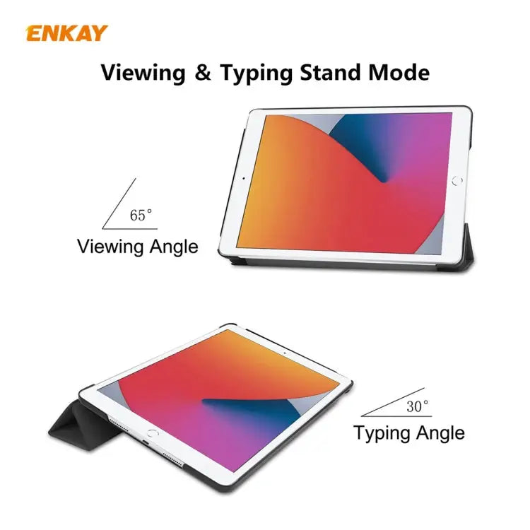 For iPad 10.2 2020 / 2019 ENKAY ENK-8014 PU Leather + Plastic Smart Case with Three-folding Holder - Apple Accessories