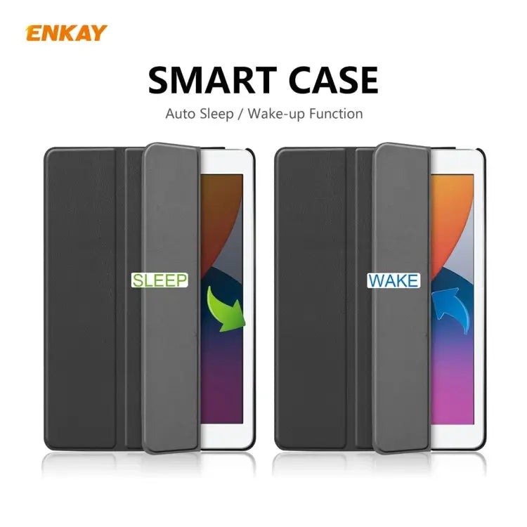 For iPad 10.2 2020 / 2019 ENKAY ENK-8014 PU Leather + Plastic Smart Case with Three-folding Holder - Apple Accessories