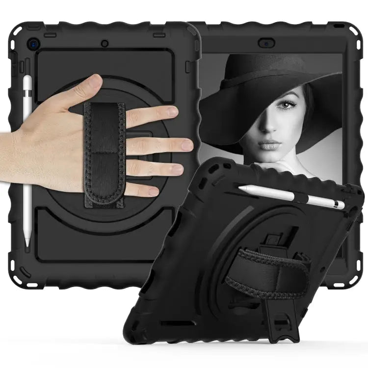 For iPad 10.2 360 Degree Rotating Case with Pencil Holder Kickstand Shockproof Heavy Duty with Shoulder Strap,Hand