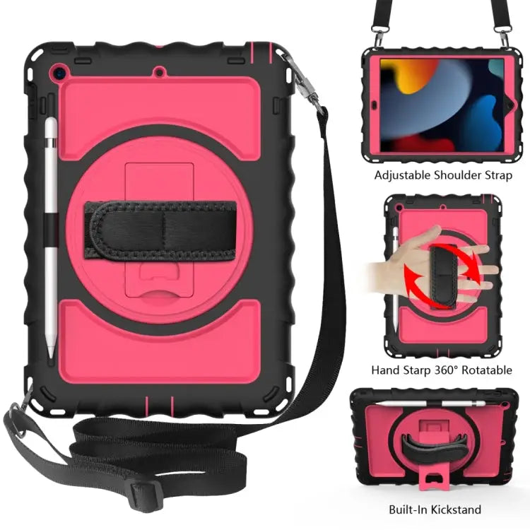 For iPad 10.2 360 Degree Rotating Case with Pencil Holder Kickstand Shockproof Heavy Duty with Shoulder Strap,Hand