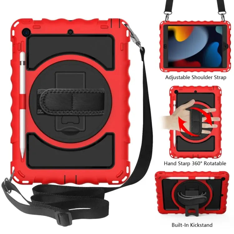 For iPad 10.2 360 Degree Rotating Case with Pencil Holder Kickstand Shockproof Heavy Duty with Shoulder Strap,Hand