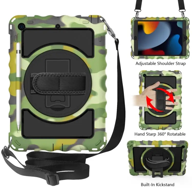 For iPad 10.2 360 Degree Rotating Case with Pencil Holder Kickstand Shockproof Heavy Duty with Shoulder Strap,Hand