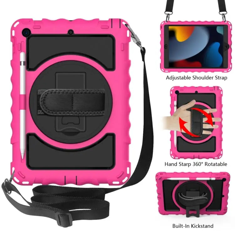 For iPad 10.2 360 Degree Rotating Case with Pencil Holder Kickstand Shockproof Heavy Duty with Shoulder Strap,Hand
