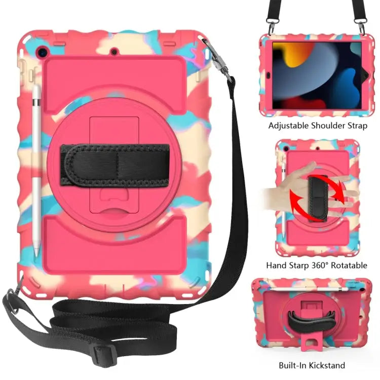 For iPad 10.2 360 Degree Rotating Case with Pencil Holder Kickstand Shockproof Heavy Duty with Shoulder Strap,Hand