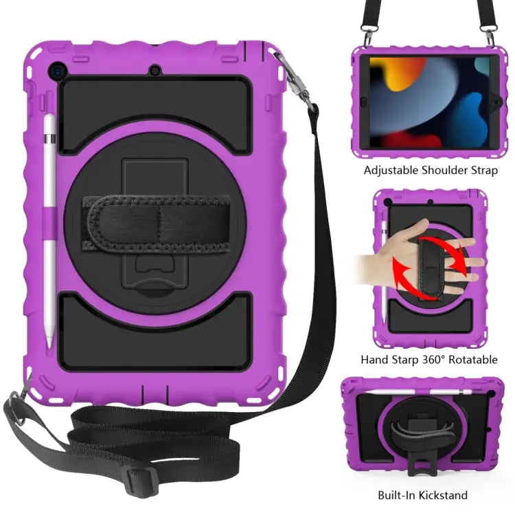 For iPad 10.2 360 Degree Rotating Case with Pencil Holder Kickstand Shockproof Heavy Duty with Shoulder Strap,Hand