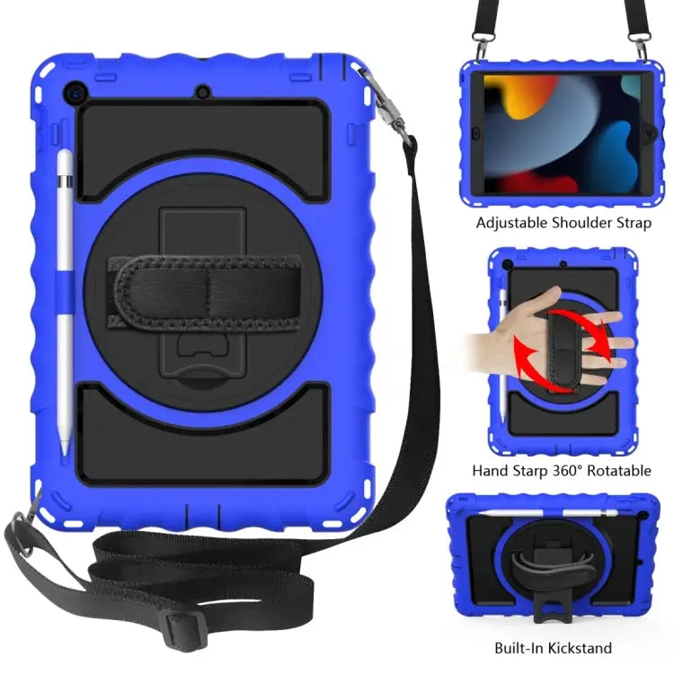 For iPad 10.2 360 Degree Rotating Case with Pencil Holder Kickstand Shockproof Heavy Duty with Shoulder Strap,Hand