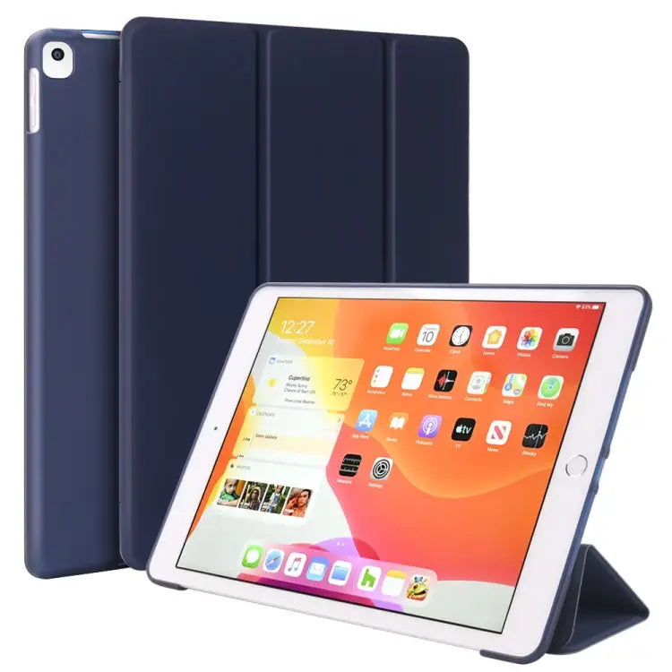 For iPad 10.2 inch 2019 / iPad Pro 10.5 inch Three-folding Surface PU Leather TPU Matte Soft Bottom Case with Holder &