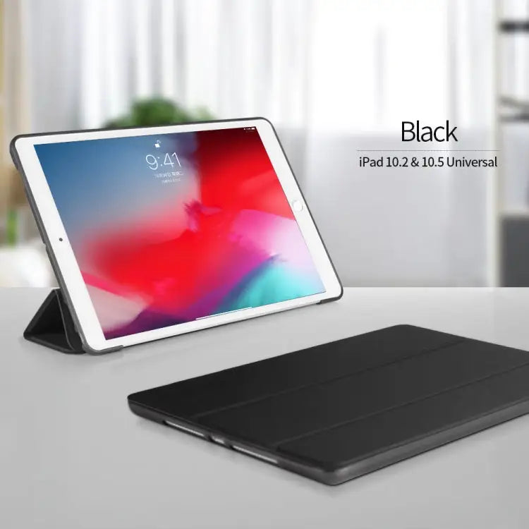 For iPad 10.2 inch 2019 / iPad Pro 10.5 inch Three-folding Surface PU Leather TPU Matte Soft Bottom Case with Holder &