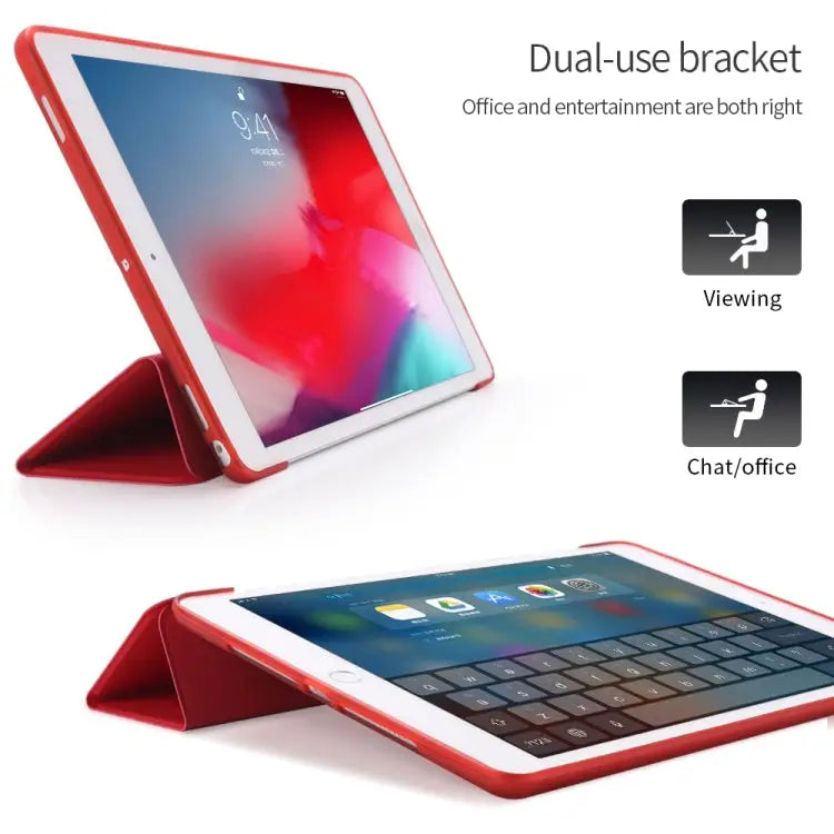 For iPad 10.2 inch 2019 / iPad Pro 10.5 inch Three-folding Surface PU Leather TPU Matte Soft Bottom Case with Holder &