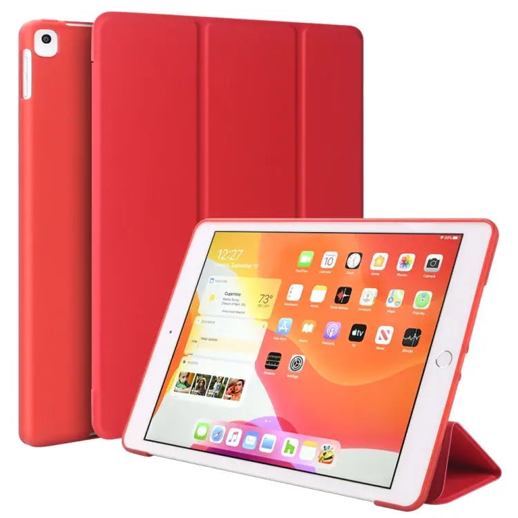For iPad 10.2 inch 2019 / iPad Pro 10.5 inch Three-folding Surface PU Leather TPU Matte Soft Bottom Case with Holder &