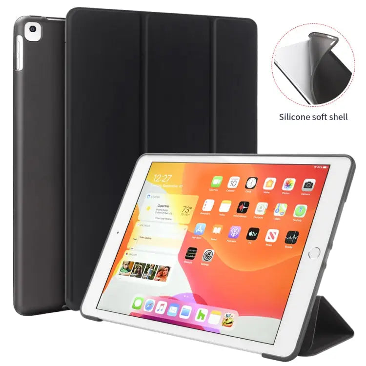 For iPad 10.2 inch 2019 / iPad Pro 10.5 inch Three-folding Surface PU Leather TPU Matte Soft Bottom Case with Holder &
