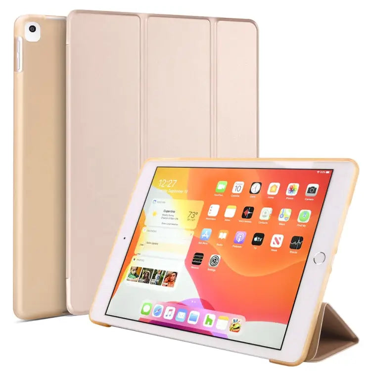 For iPad 10.2 inch 2019 / iPad Pro 10.5 inch Three-folding Surface PU Leather TPU Matte Soft Bottom Case with Holder &