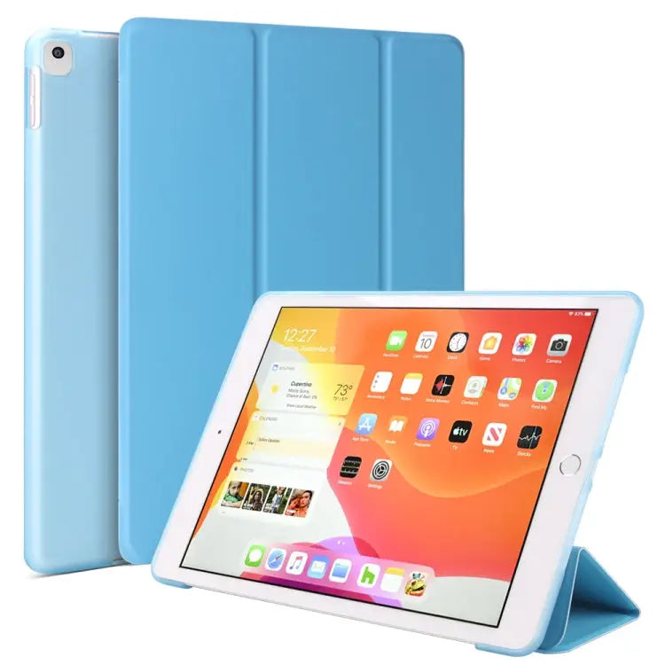 For iPad 10.2 inch 2019 / iPad Pro 10.5 inch Three-folding Surface PU Leather TPU Matte Soft Bottom Case with Holder &