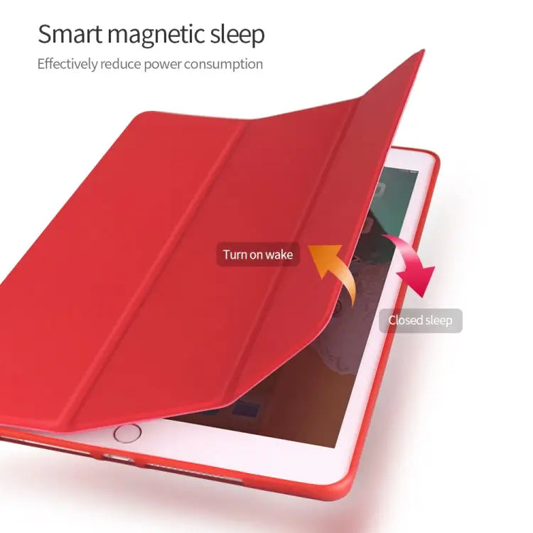 For iPad 10.2 inch 2019 / iPad Pro 10.5 inch Three-folding Surface PU Leather TPU Matte Soft Bottom Case with Holder &
