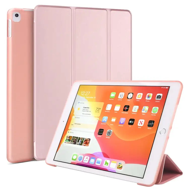 For iPad 10.2 inch 2019 / iPad Pro 10.5 inch Three-folding Surface PU Leather TPU Matte Soft Bottom Case with Holder &