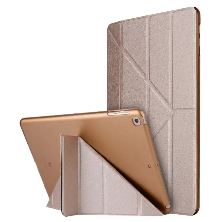 For iPad 10.2 inch Silk Texture Horizontal Deformation Flip Leather Case with Holder - Gold - Apple Accessories